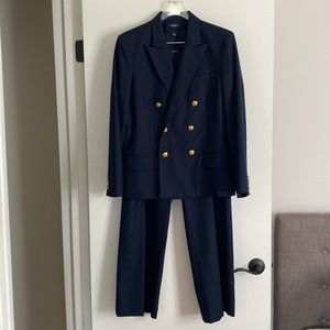 Chaps Wool Suit - Wide leg pants and blazer - Navy Blue w gold buttons - Size 16